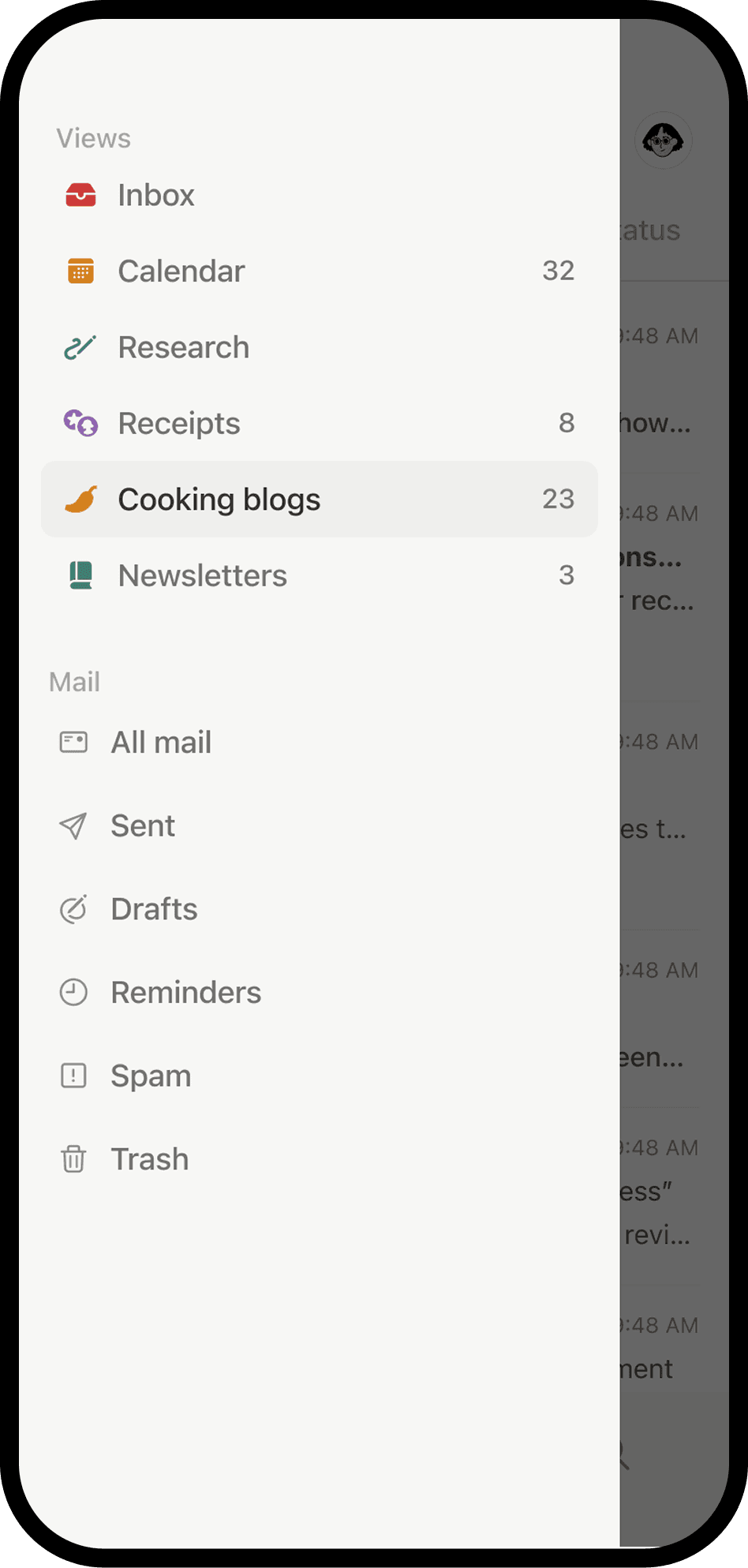 Et skærmbillede af Notion Mail på mobil