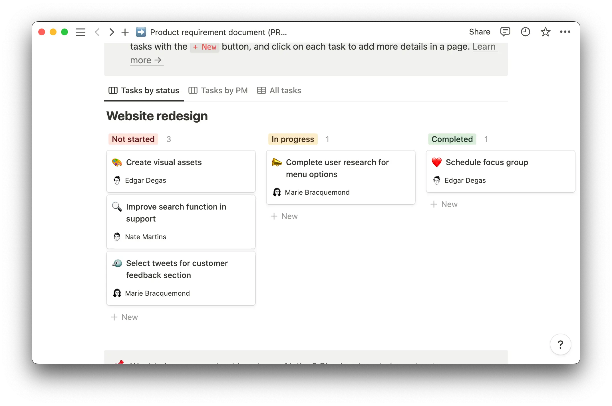 PRD tasks