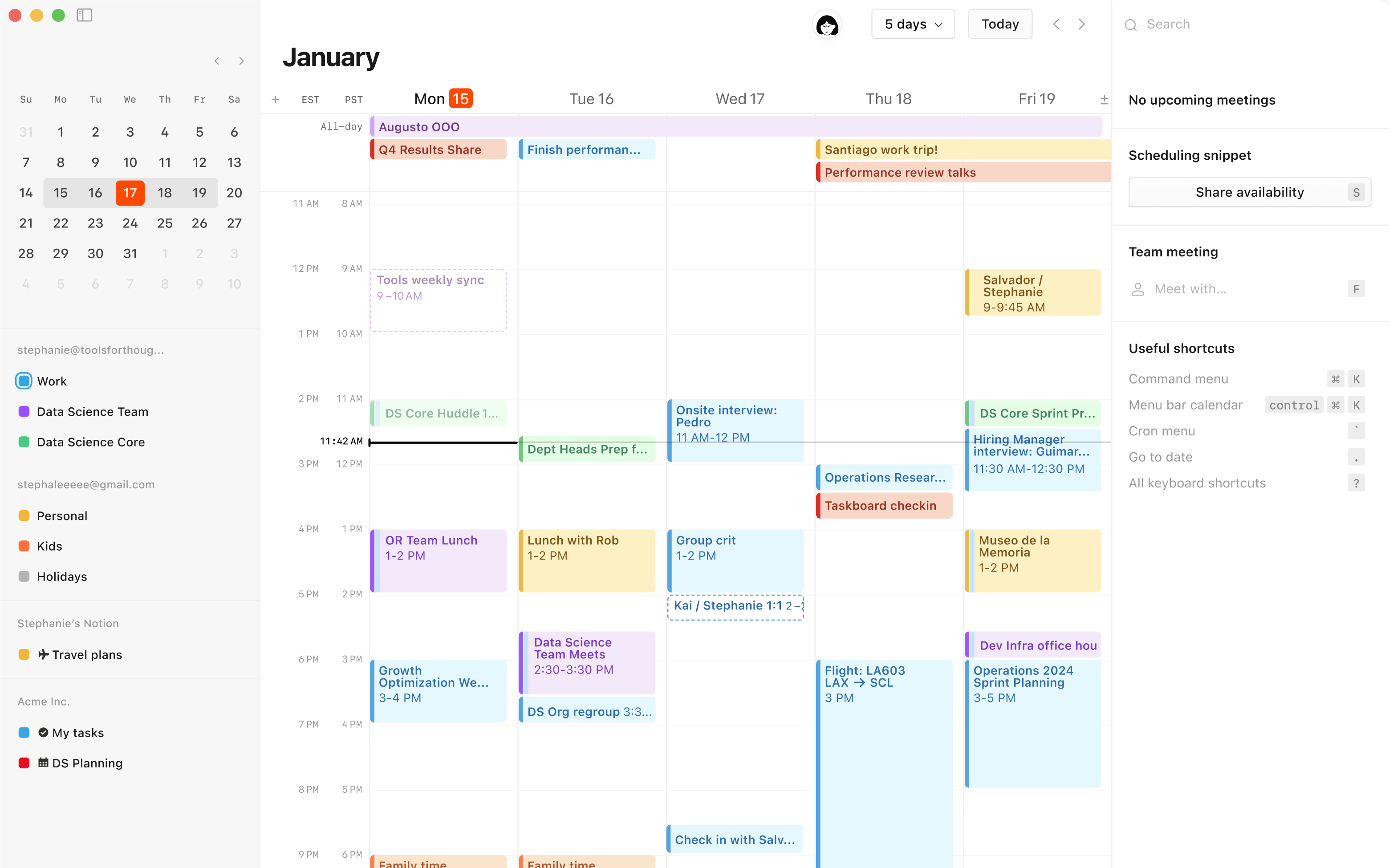 Una schermata di Notion Calendar su desktop