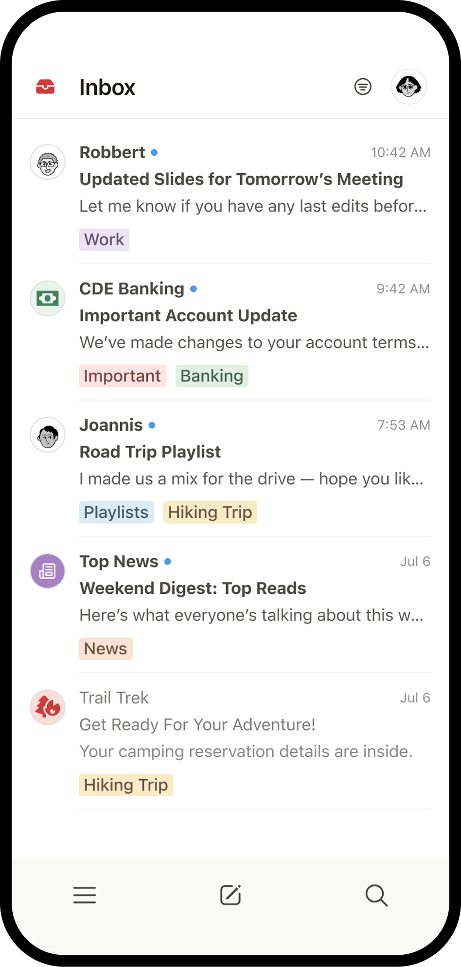 Una schermata di Notion Mail su dispositivo mobile